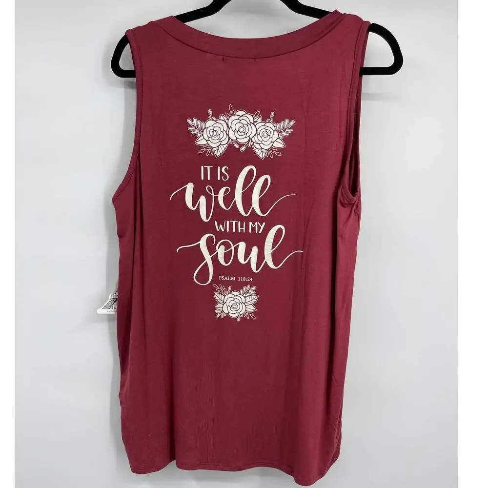French Pastry Burgundy Tank Top Sleeveless Tee Soft Lightweight Shirt 1X  Womens - Picture 12 of 12